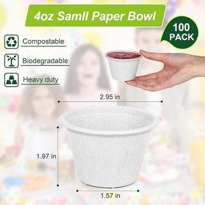 Small Paper Bowls 4 oz, 200 Pack White Bagasse | Biodegradable, Sugarcane fiber - Image 7
