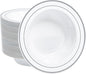 100 PCS Plastic Bowls with Silver Rim, 12oz Premium Heavy Duty Soup Bowls, Dessert and Salad Bowls for Party, Wedding and Holiday