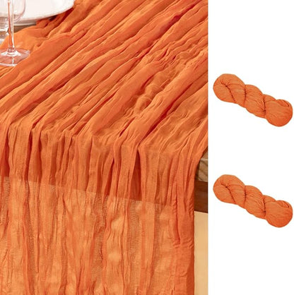 DeZerlor Orange Cheesecloth Table Runner 2 Pack Summer Table Runners Boho Gauze by DeZerlor