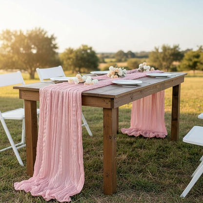8 Pack Peach Pink Cheesecloth Table Runner 120 Inch Boho Wedding Decor | - Image 5