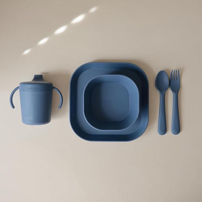 mushie Flatware Fork and Spoon Set For Kids | Made in Denmark (Twilight Blue)