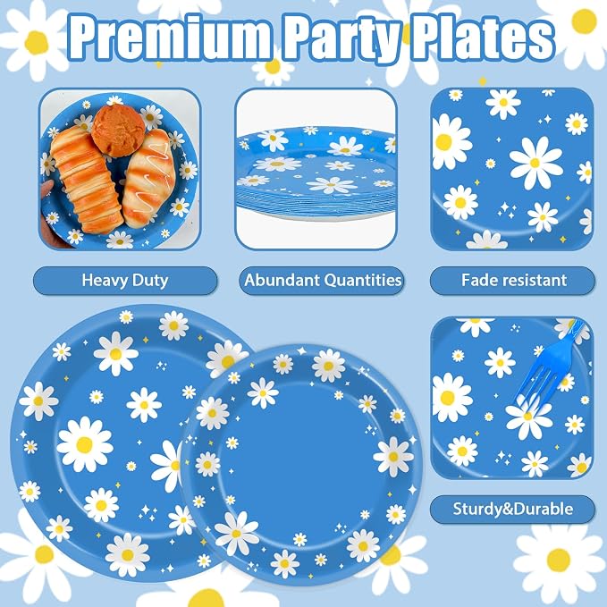 96Pcs Daisy Birthday Party Supplies Groovy Flower Paper Plates and Napkins - Image 3