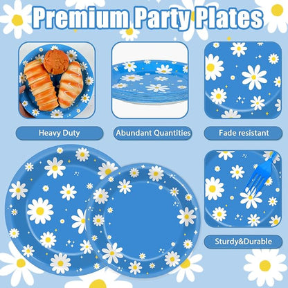 96Pcs Daisy Birthday Party Supplies Groovy Flower Paper Plates and Napkins - Image 3