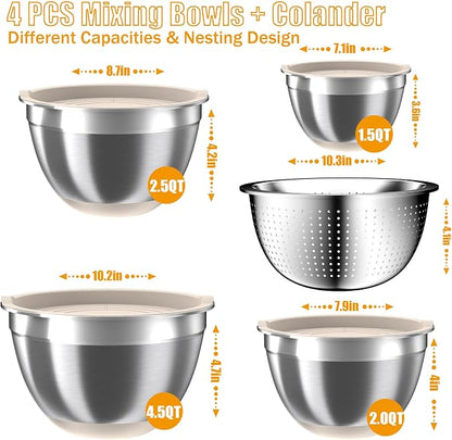 Mixing Bowls with Airtight Lids Set, 4 Stainless Steel Bowls Nesting Bowls & - Image 2