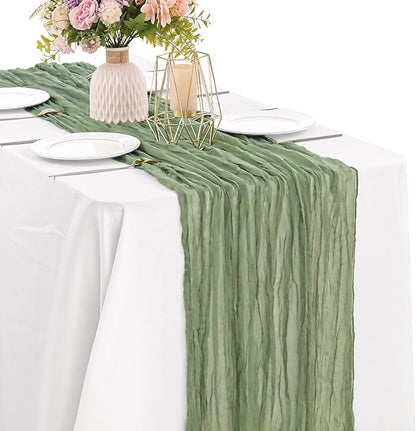 Sage Green 10FT Cheesecloth Table Runner Boho Gauze Fabric Table Runner Rustic by JALANCY