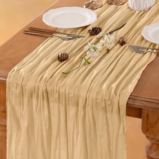 Beige Cheesecloth Table Runner 120 Inches 10 Ft Gauze Table Runner | Summer - Image 5