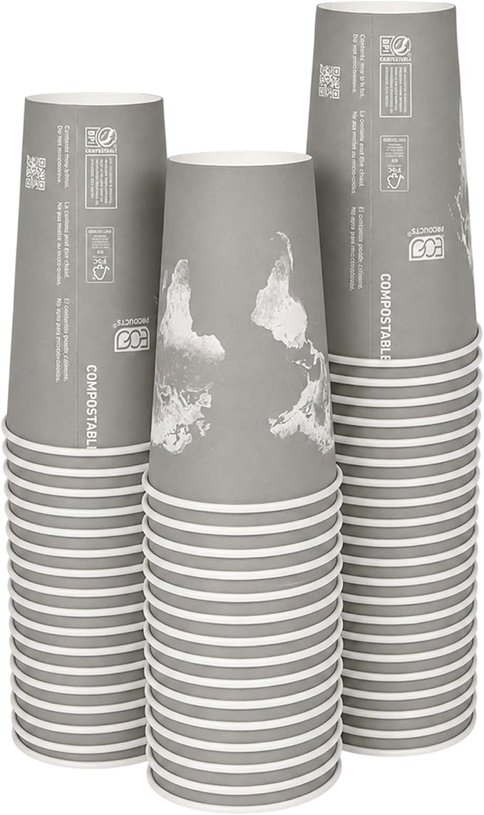 ECO PRODUCTS Compostable Disposable World Art 20oz Large Coffee Cups, Renewable by Eco-Products