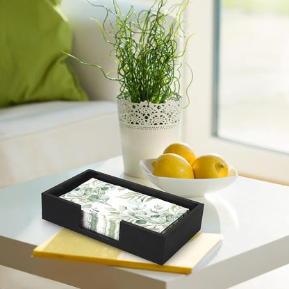 Black Wooden Napkin Holder for Bathroom Paper Hand Guest Towels Holder Tray | - Image 5