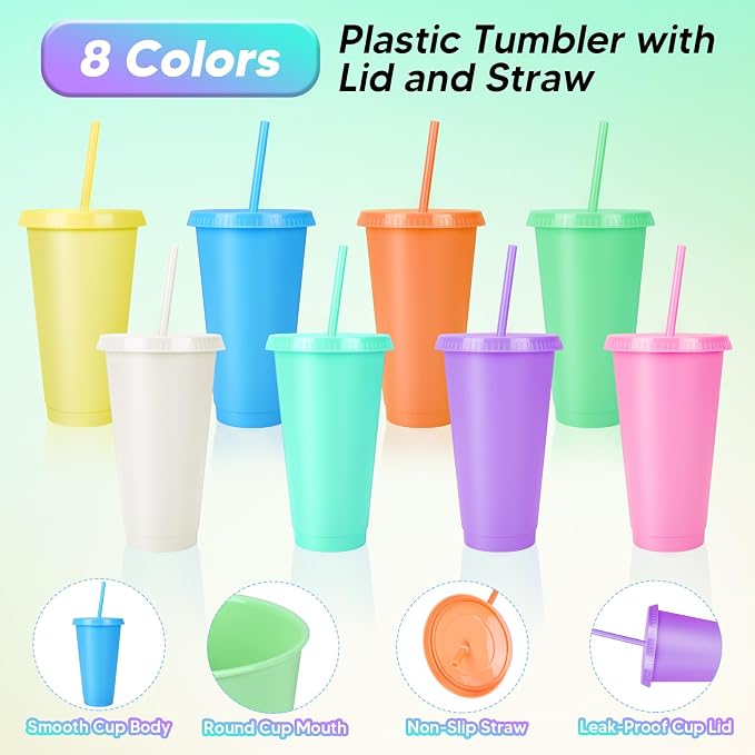 24 Pack Plastic Tumblers with Lids and Straws, Reusable Cups with Lids Plastic - Image 5