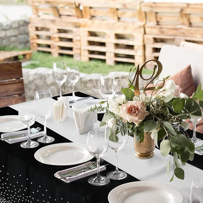 24Pack Disposable Plastic Tablecloths and Satin Table Runner Set Black and - Image 6
