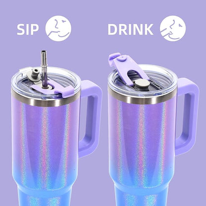 40 oz Shiny Tumbler with Handle and Straw, Stainless Steel Tumbler with Lid and - Image 4