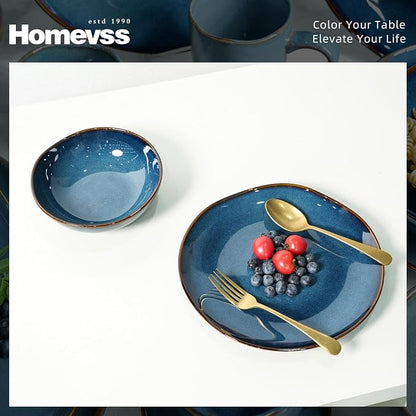 Highland 16pc Dinnerware Set, Unique Organic Shape Double Bowl, Stoneware Plate - Image 4