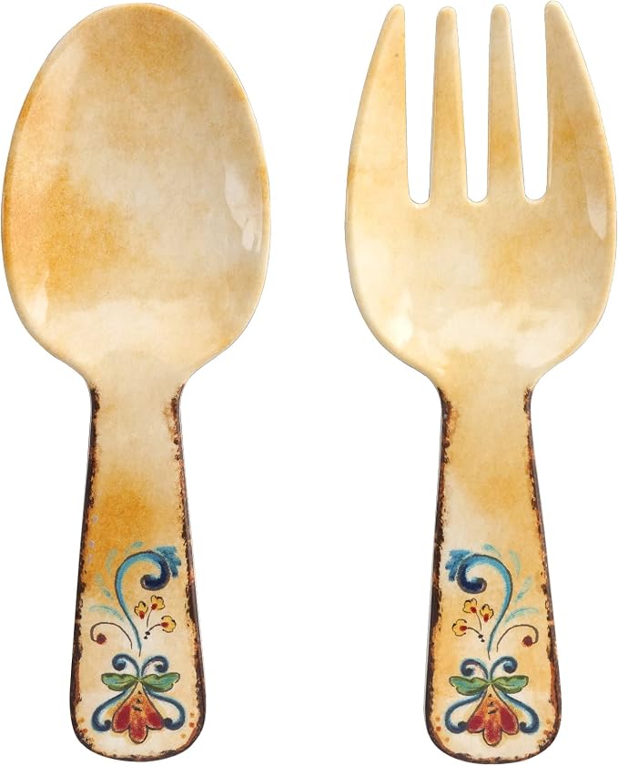 Tuscany Melamine Salad Servers, Serving Utensil Set, Includes Serving Fork and by SupremeHousewares