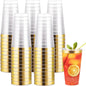 I00000 16 oz Gold Plastic Cups, 50 Pack Clear Plastic Cups Tumblers Gold Rimmed Disposable Cup, Heavy-duty Disposable Cup Perfect for Birthday, Wedding & Party