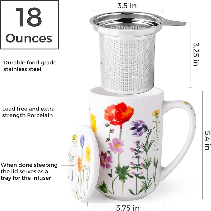 AmorArc Tea Cup With Infuser and Lid, 18oz Loose Leaf Tea Mug With Steeper | - Image 3