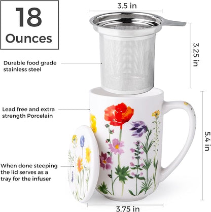 AmorArc Tea Cup With Infuser and Lid, 18oz Loose Leaf Tea Mug With Steeper | - Image 3