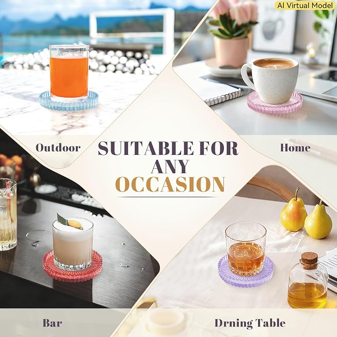 VIBRATITE 4 Inch Glass Coasters Set of 6, Crystal-Like Appearance - Image 7