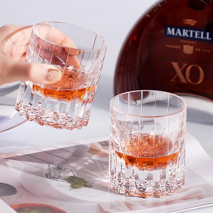 KAMMAK Crystal Whiskey Glasses Set of 2, 7.27oz Old Fashioned Glasses Stemless, Hand Blown White Cocktail Glasses, Engagement Gifts for Couples, Women, Men