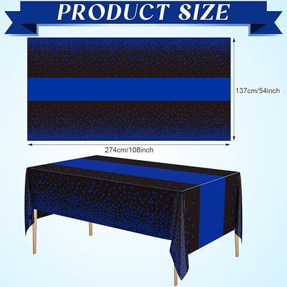 Oudain 6 Pcs Blue and Black Tablecloth for Parties Plastic Dot Tablecloths Printed Table Runner Waterproof Disposable Rectangle Table Cover for Christmas Birthday Wedding Party, 54" x 108"