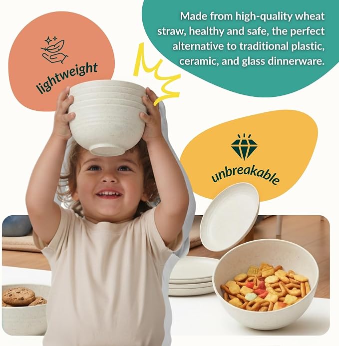 40 PCS Kitchen Dinnerware Sets, Wheat Straw Plates and Bowls Sets, Unbreakable - Image 6