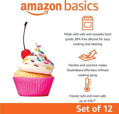 Amazon Basics Reusable Non-Stick Silicone Baking Cups, BPA Free, Muffin Liners - Image 2