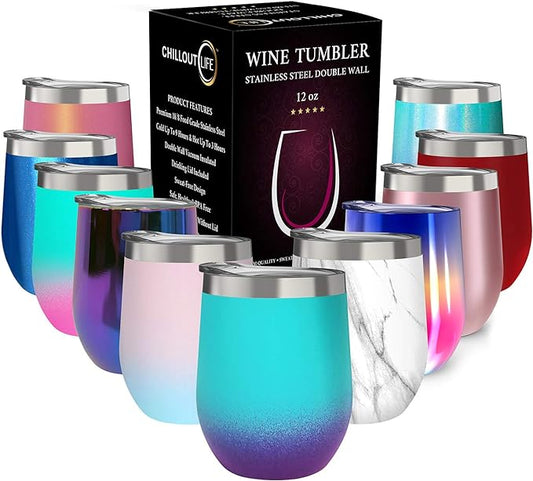 CHILLOUT LIFE 12 oz Stainless Steel Wine Tumbler by CHILLOUTLIFE