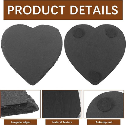 48 PCS Slate Drink Coasters Bulk,4 Inch Black Slate Stone Coasters for Office, Home Decor,Laser Engraving Blanks with Anti-Scratch Bottoms for Coffee Bar Kitchen Heart