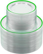 BESTSTAR 200PCS Green and Clear Plastic Plates, Green Disposable Plate Set with 100 Dinner Plates and 100 Dessert Plate for Party, St. Patrick's Day