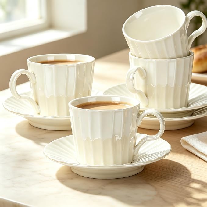 Ceramic Coffee Cup Set, 8 oz Cappuccino Cups - Image 6