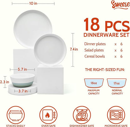 Sweese Plates and Bowls Sets, 18 Pieces Modern Porcelain Dinnerware Set - Image 2