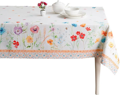 Maison d' Hermine Table Cloth Rectangle Table 100% Cotton 60 x 108 Inches Tablecloth Reusable Decorative for Dining Room Farmhouse Home Valentines Day Decorations Spring Summer - Summer Whisper