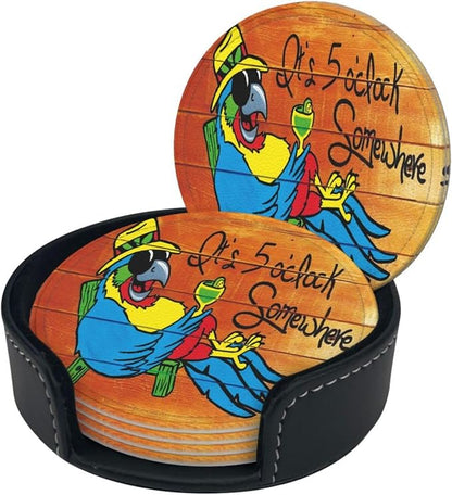 It's 5 O'Clock Somewhere Coasters Set of 6 Funny Parrot Coaster | - Image 2