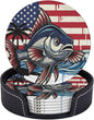 Patriotic Us Flag Fish Leather Coasters Set of 6 by NeuKim
