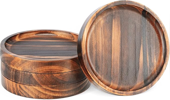 Set of 4 Wooden Coasters for Drink Absorbent-Acacia Wood Drink Coasters Set | by Hanber