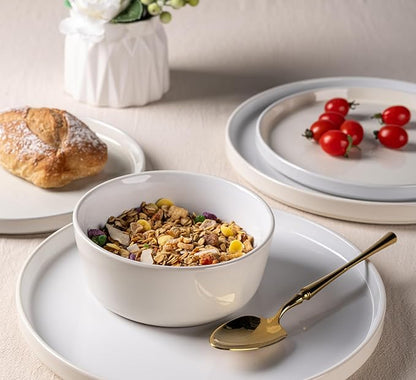 AmorArc Ceramic Dinnerware Set | Stoneware Plates and Bowls | Scratch Resistant,Dishwasher & Microwave Safe Dishes Sets-beige 2