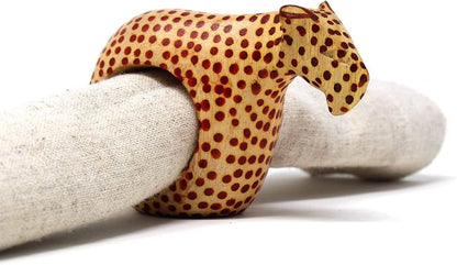 KWF012_C - Handcarved Mahogany Wooden Napkin Ring Holders - Cheetah by Global+Crafts