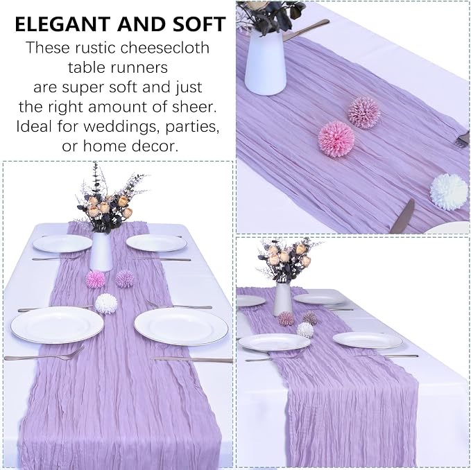 12 Pack Lavender Purple Cheesecloth Table Runner 35 x 120 Inch | Boho Gauze - Image 4