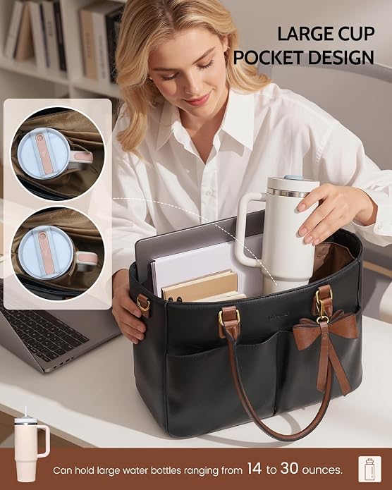 Laptop Tote Bag for Women, Leather Work Tote Bags - Image 3