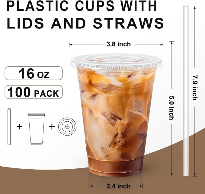 Lamosi 100 Pack 16 oz Plastic Coffee Cups - Image 2