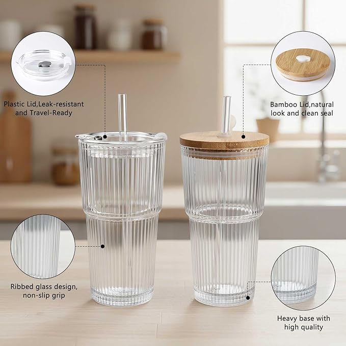 Ruckae 20oz Ribbed Glass Tumbler - Image 4