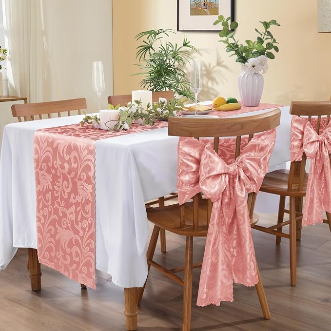 MILVOWOC Rose Gold Satin Table Runner, 4 Pack, 12 x 72 Inch | Jacquard Damask - Image 5