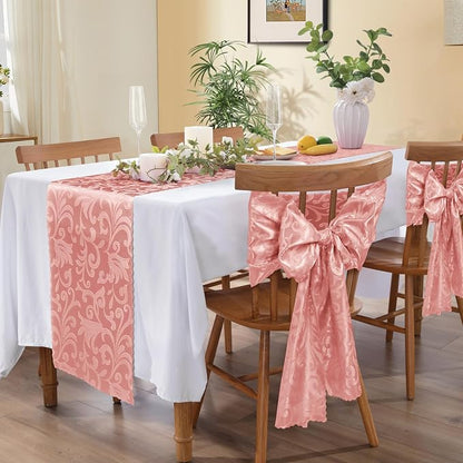 MILVOWOC Rose Gold Satin Table Runner, 4 Pack, 12 x 72 Inch | Jacquard Damask - Image 5