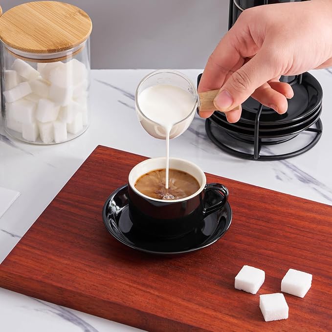 YOLIFE 2.5oz Espresso Cups Set of 4, Porcelain Stackable Espresso Cups - Image 4
