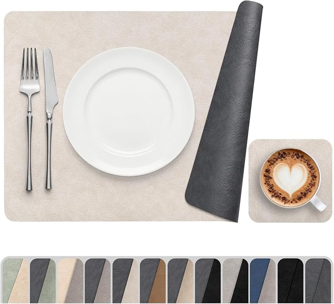 Vinyl Placemats Set of 6, Dual Sided Place Mats by Banchif