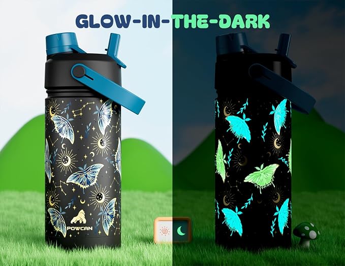 18 oz Kids Insulated Water Bottle: Glow-in-the-Dark, 2-in-1 Straw Spout Lid - Image 3