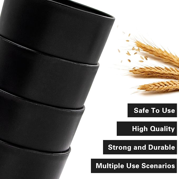 ejonirinjonir EI 15oz Black Wheat Straw Cups Set of 8, Drinking Glasses - Image 4