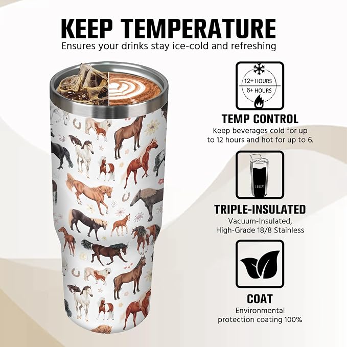 30 oz Horse Tumbler with Handle and Flip Straw, Vacuum Insulated Water Bottle - Image 4