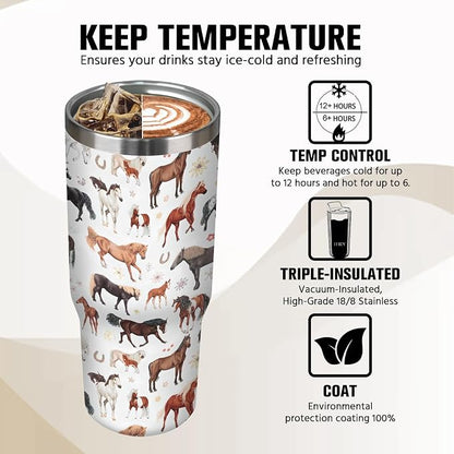 30 oz Horse Tumbler with Handle and Flip Straw, Vacuum Insulated Water Bottle - Image 4