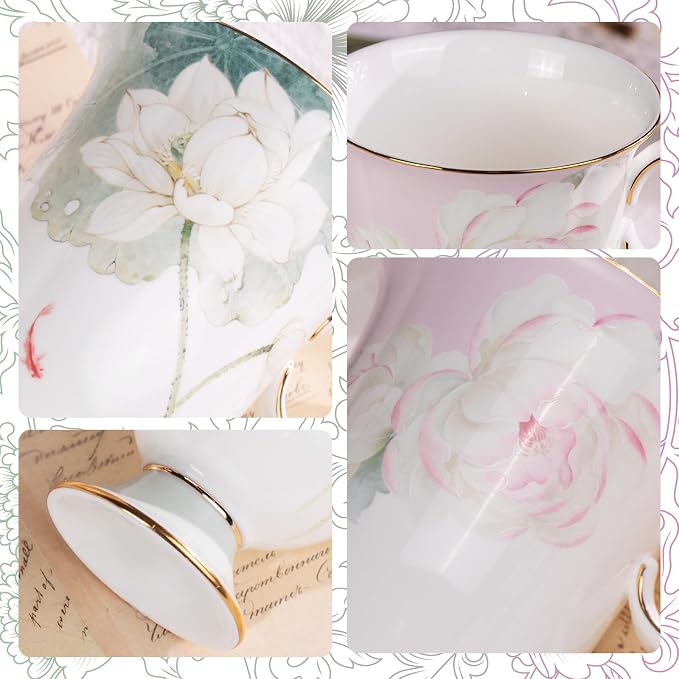 KAMMAK Bone China Coffee Mugs, 17oz Floral Tea Cups - Image 4
