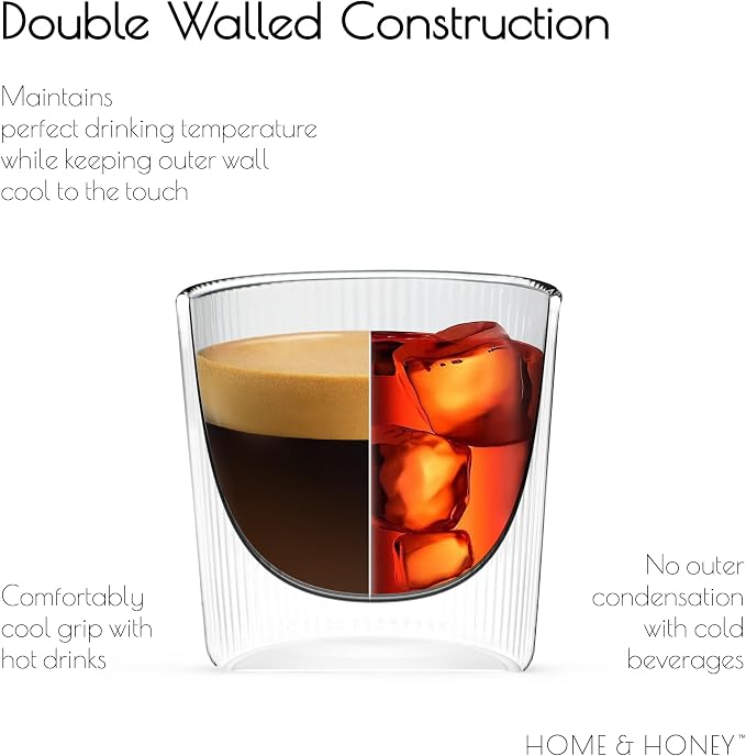 HOME & HONEY Double Walled Espresso Glasses Set of 2, 5.4 oz Borosilicate Glass - Image 3